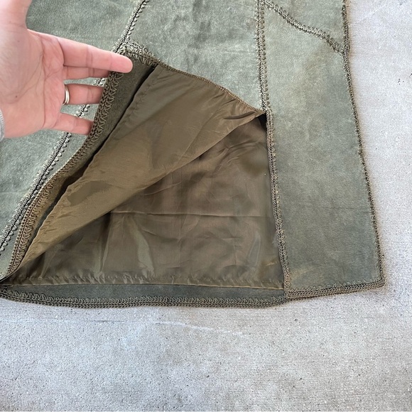 Vintage label Green 100% suede Leather midi length skirt ethereal size 16 - Picture 5 of 6